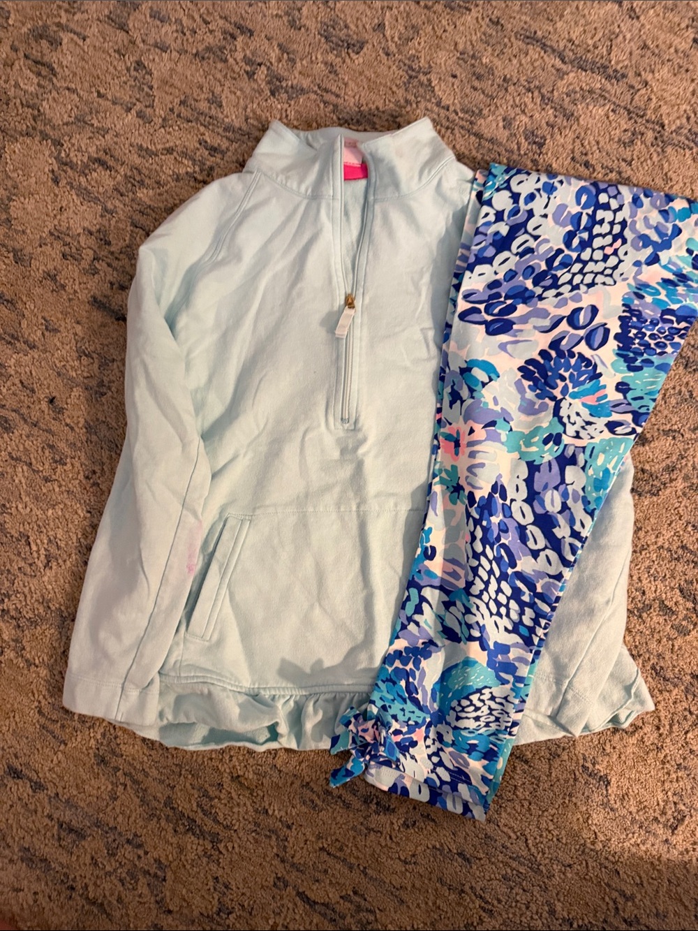 Lilly Pulitzer Girls Mint Top with Blue Printed Leggings